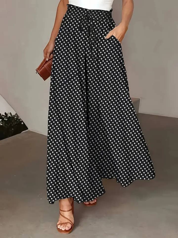 Wholesalesir - Wholesale Pants - Women's - Polka Dot Printed Wide Leg Pants