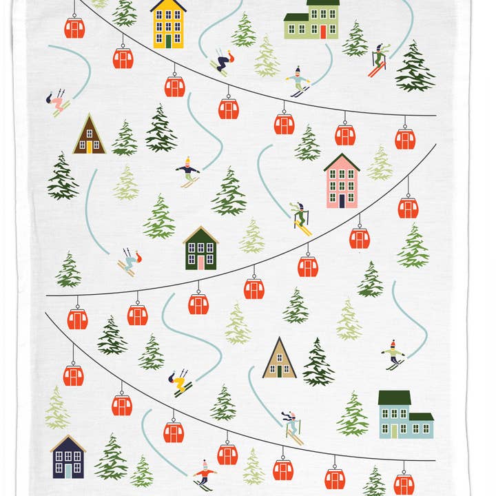 Coast & Cotton - Wholesale Tea Towel - Ski Village, Organic Cotton Tea Towel - NEW Holiday & Winter