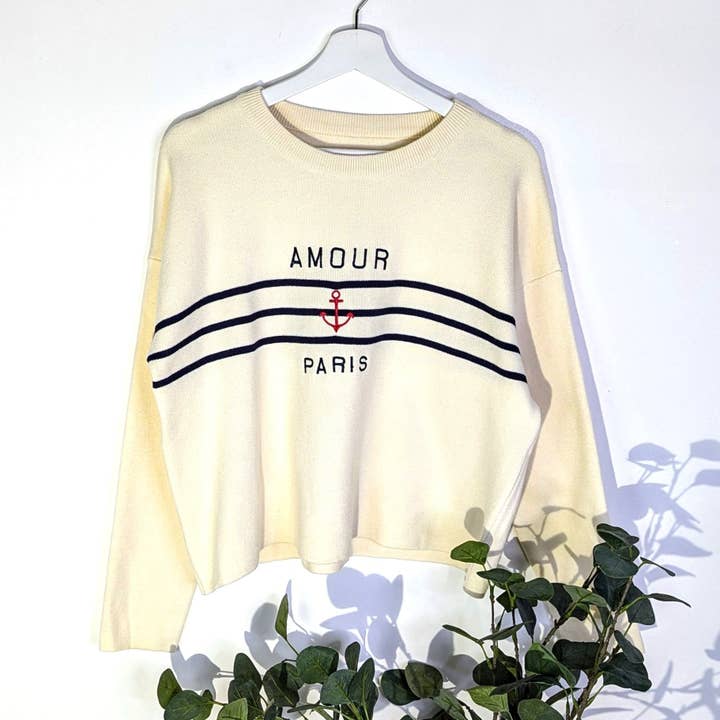 Tempest Designs - Wholesale Sweatshirt - Women's - Luxe French style nautical jumper with 'AMOUR PARIS' anchor embroidery