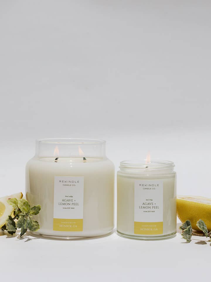 Agave + - Vela de soja (algodón, piel de limón) para venta al por mayor de Rekindle Candle Co