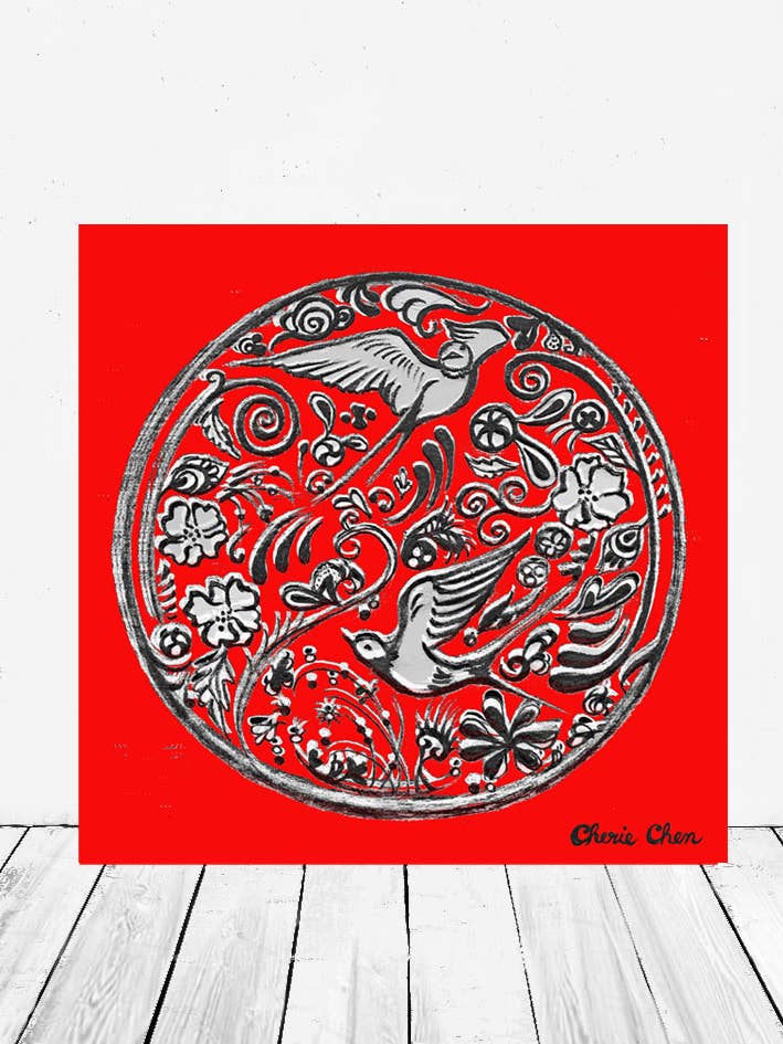 Chinese Lunar Year card - Swallows art - Chinese New Year for wholesale by CherieChenArts