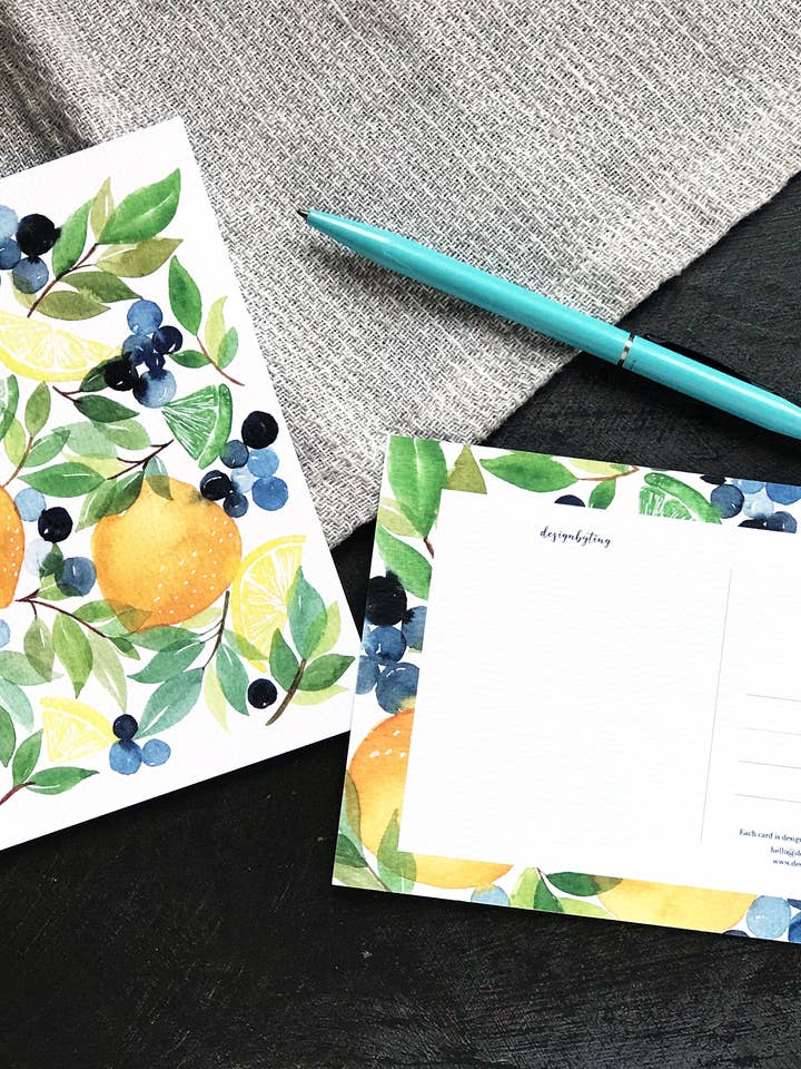 Fruit Garden Postcard - A6 Fruity Postcard/Mini Art Print for wholesale by Designbyting