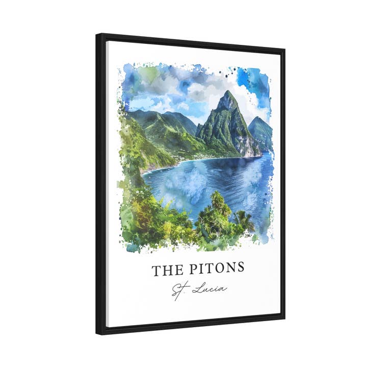 Premium Travel Art - Wholesale Art Print - The Pitons St. Lucia Wall Art, Pitons Print, Saint Lucia Watercolor, St Lucia Gift,5
