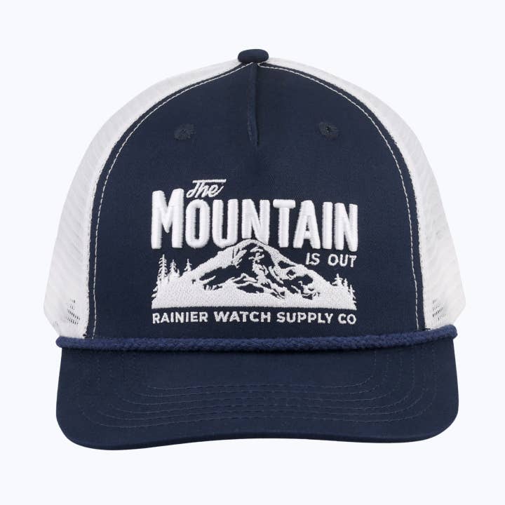 The Mountain Is Out Rope Trucker Snapback Cap - Navy/White for wholesale by Rainier Watch Supply Co