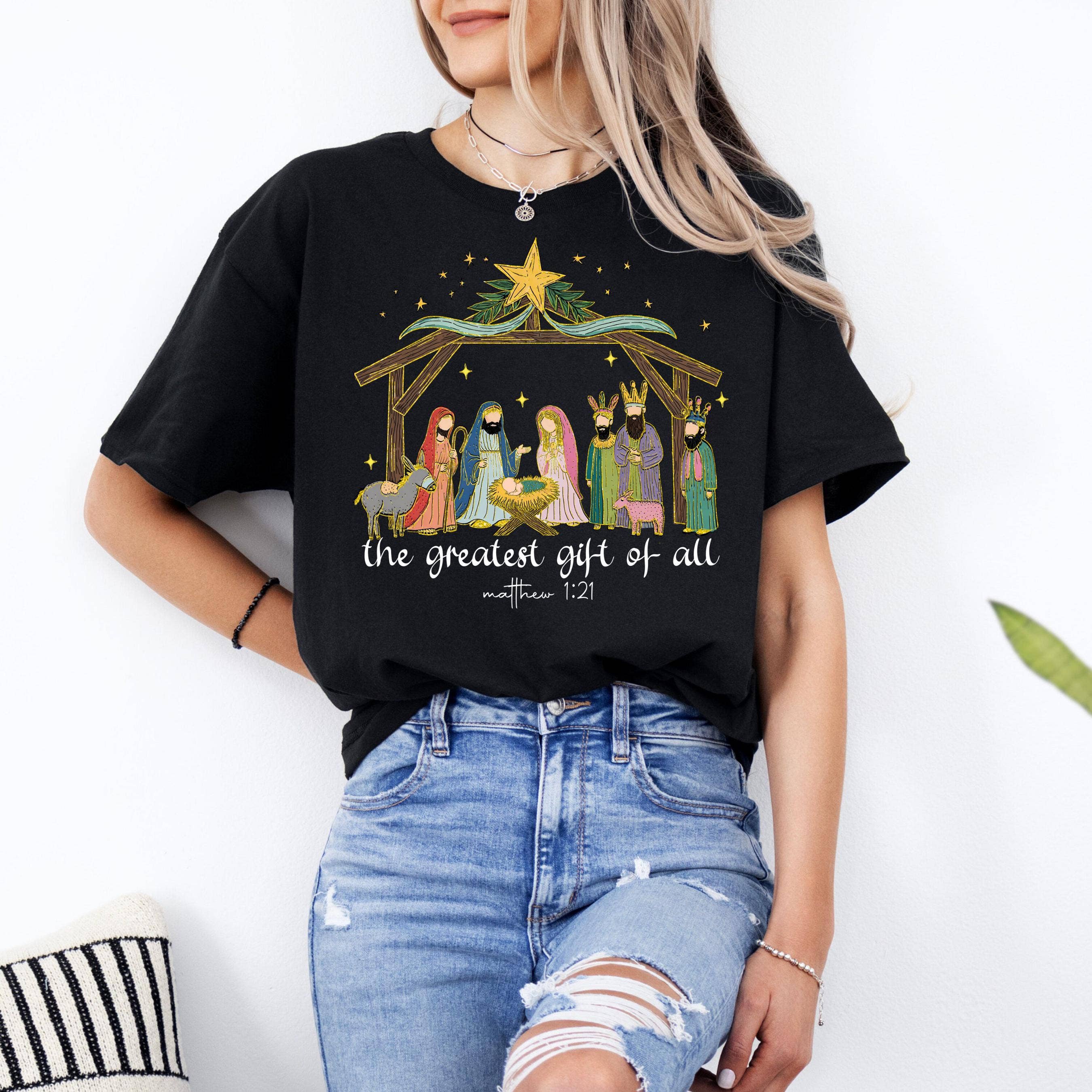 DLT Ecommerce - Wholesale T-Shirt (Graphic) - Women's - Christian Christmas Shirt, Nativity Scene Christmas Sweater1