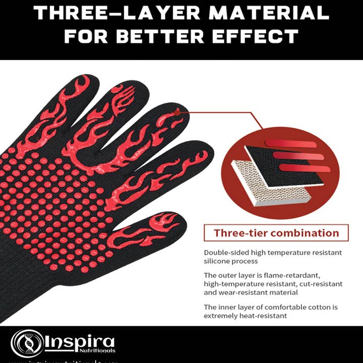 Guanti da barbecue resistenti al calore per la vendita all'ingrosso da parte di Inspira Nutritionals Pty Ltd