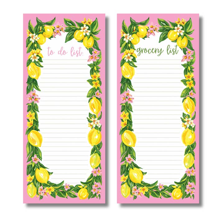 Bloc-notes magnétique Citron Rose | Liste de courses du marché pour la vente par Design Carolinas