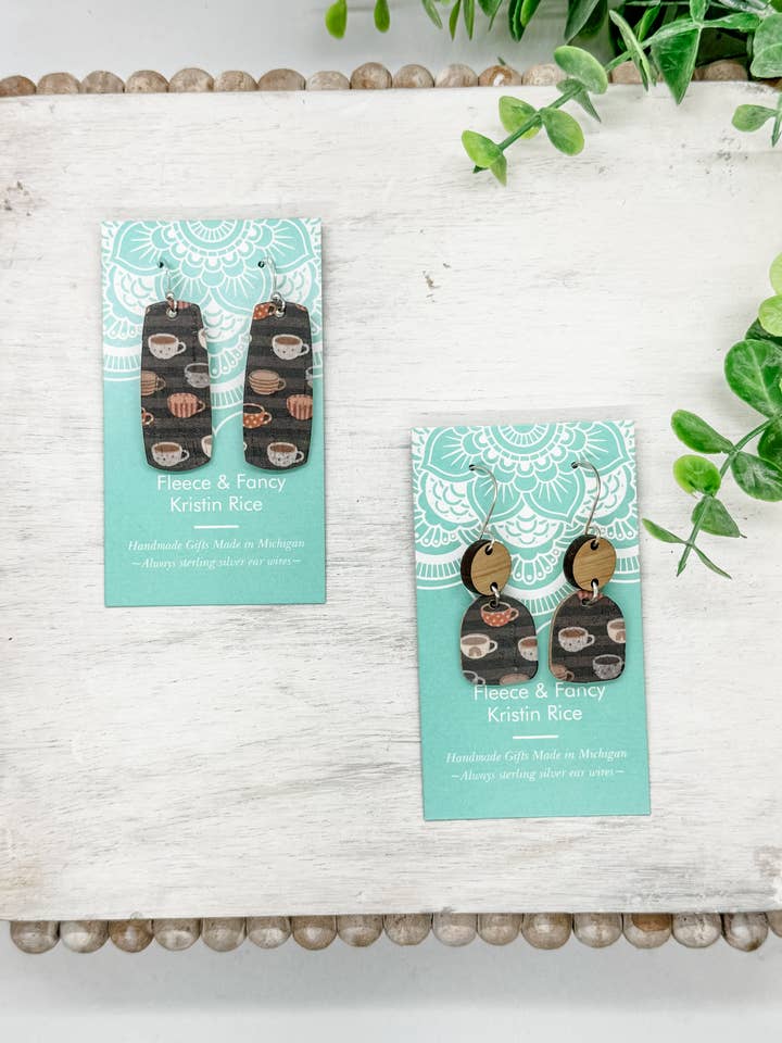 Mini Handmade Coffee Cup Cutie Cork Earrings for wholesale by Fleece & Fancy