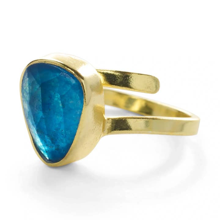YYL LUXE Blue Neon Apatite Adjustable 'Pinky Ring' for wholesale by YAA YAA LONDON