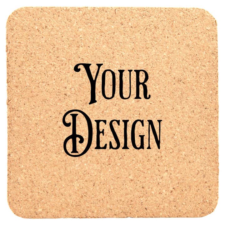 Your Design or Logo - 4" Square Cork Coaster for wholesale by Adirondack Etching LLC