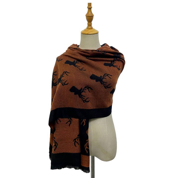 Fashion Scarf World - Wholesale Scarf - Women's - Repeat Stag Print Wool Scarf