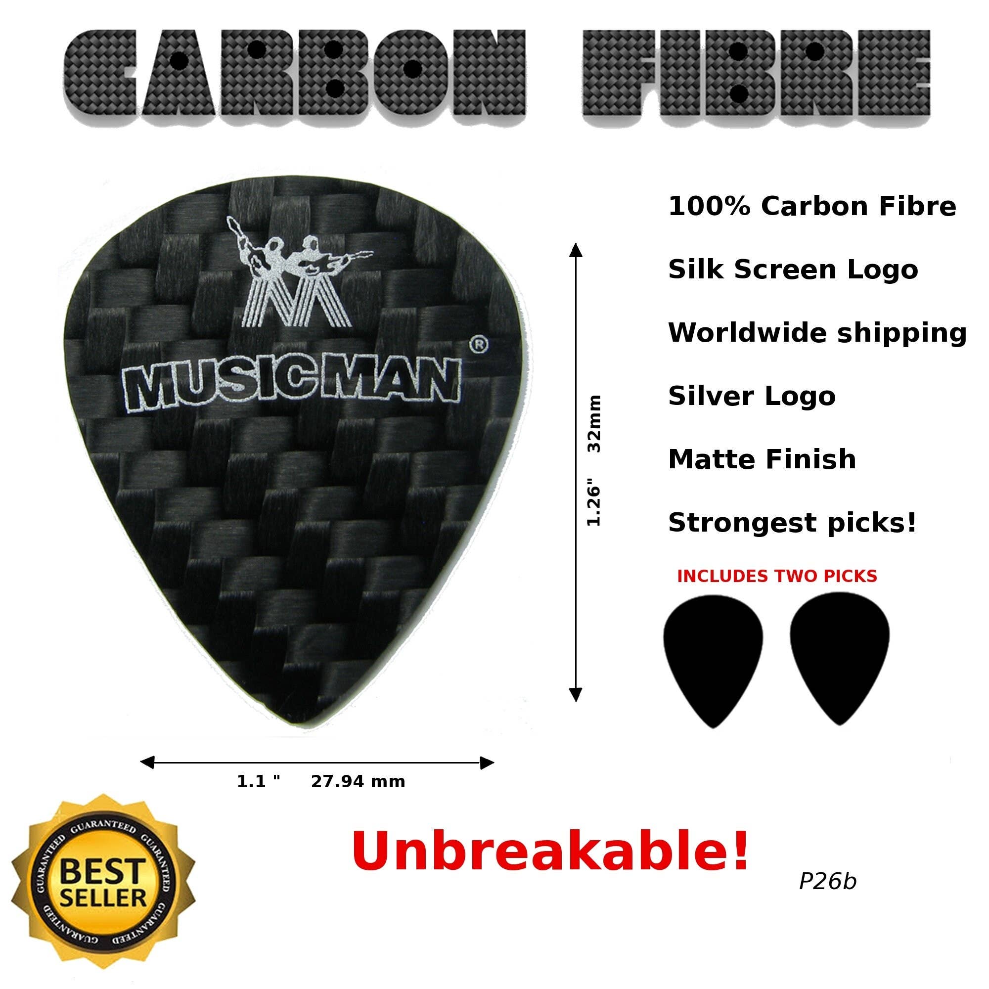 Luthier decals - Wholesale Musical Instrument - Musicman Guitar Pick Carbon Fibre Thin and Unbreakable P26B0
