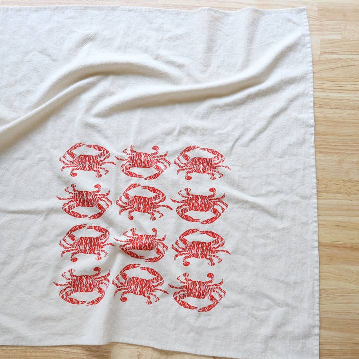 The High Fiber - Wholesale Tea Towel - Crab Handprinted Kitchen Towel, Coastal Tea Towel, Blue Crab6