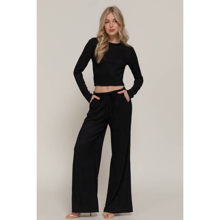 Crinkled Crop Top Drawstring Pants Set for wholesale by HiteJeans