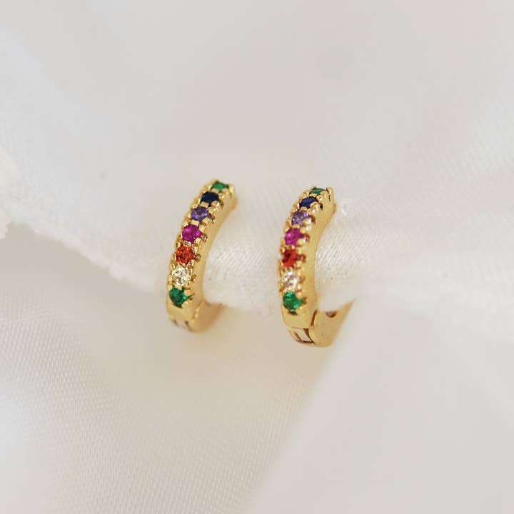 Rainbow Huggie Hoop Earrings for wholesale by Junk Jewels Ltd