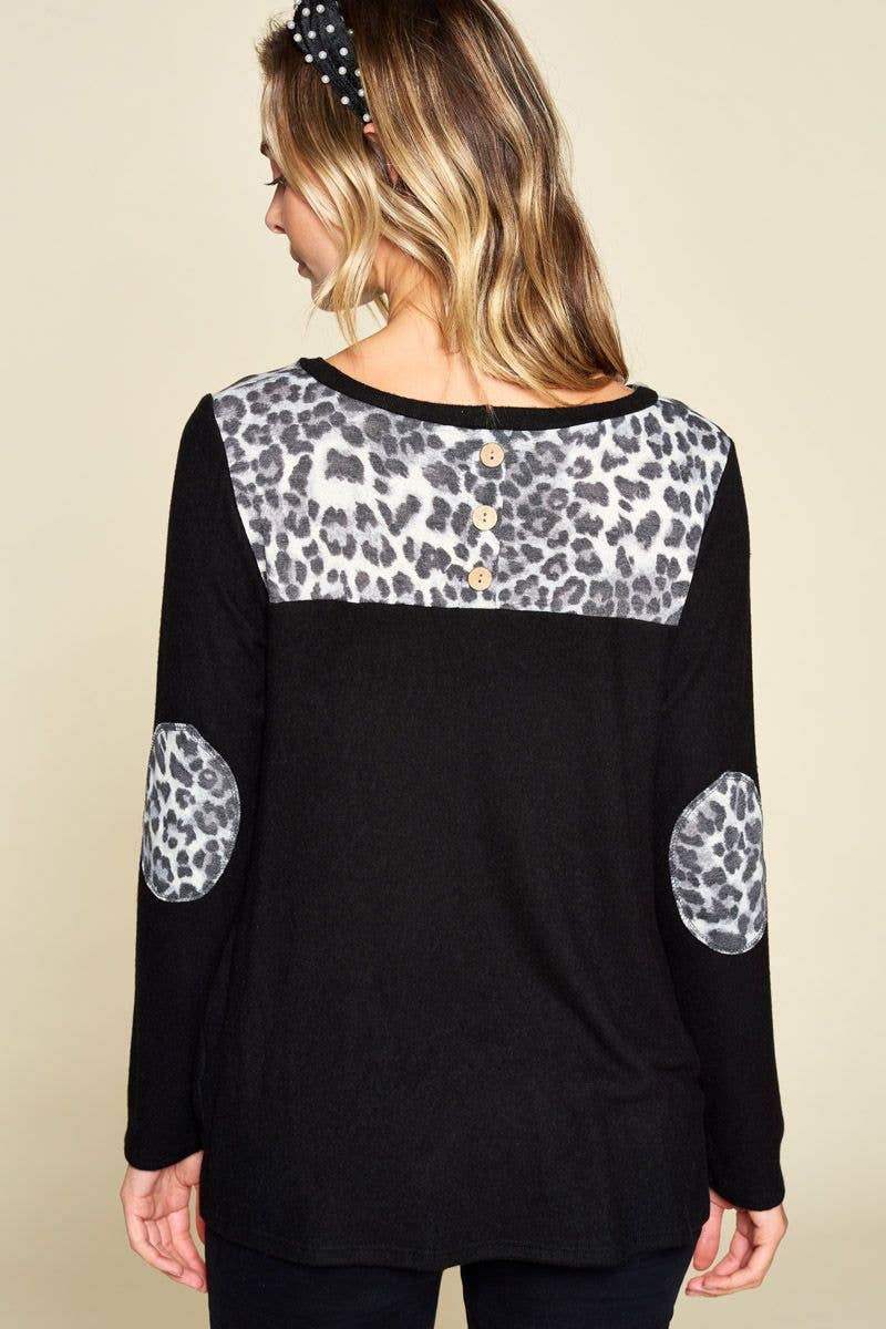 Emerald Collection – wholesale Stickad topp - Dam – ETK-7942 djur tryck sida twist topp med armbåge plåster2