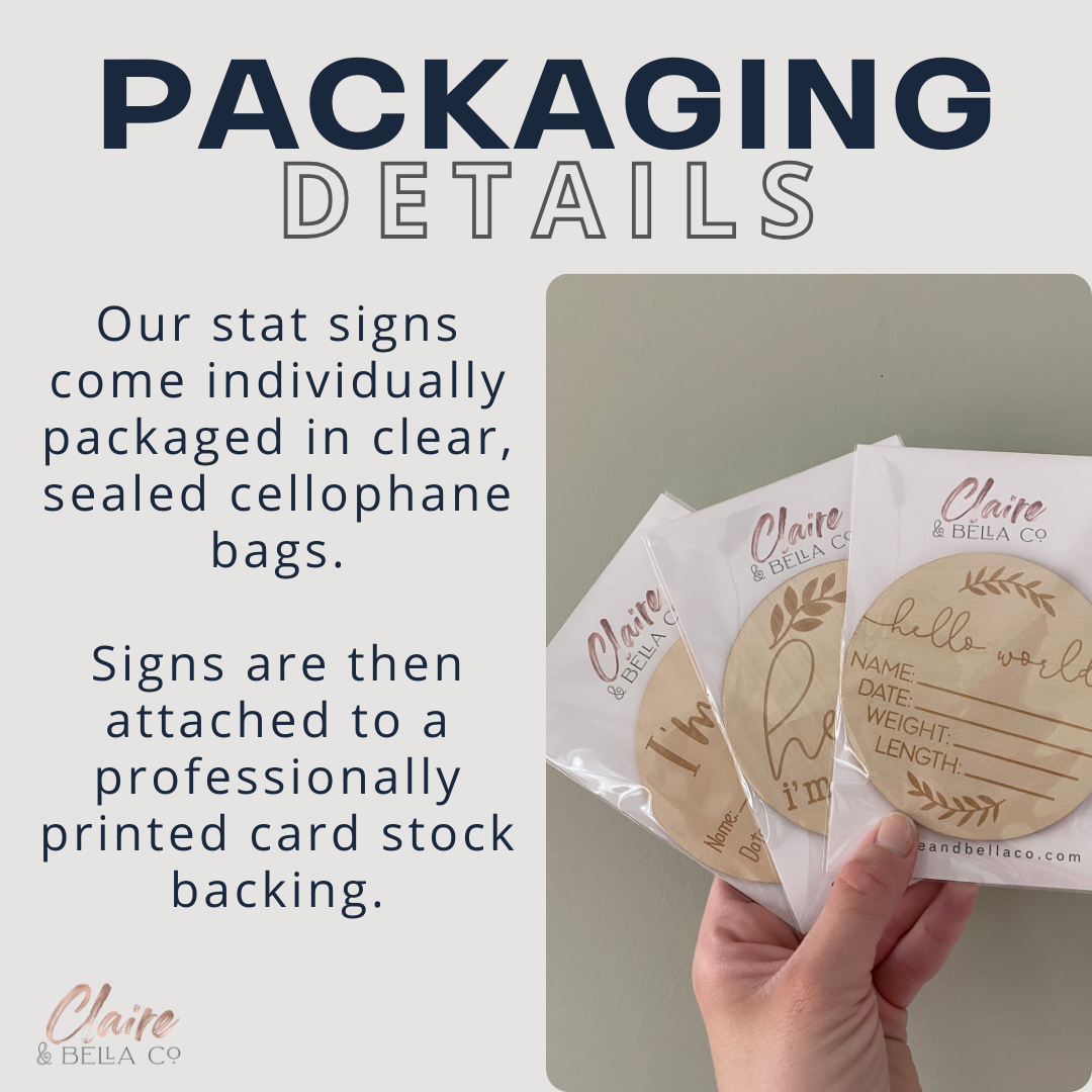 Claire and Bella - Wholesale Milestone Art/Keepsake - Kids & Baby - Hello World Birth Stat Announcement Wood Disc - Layered 3D19