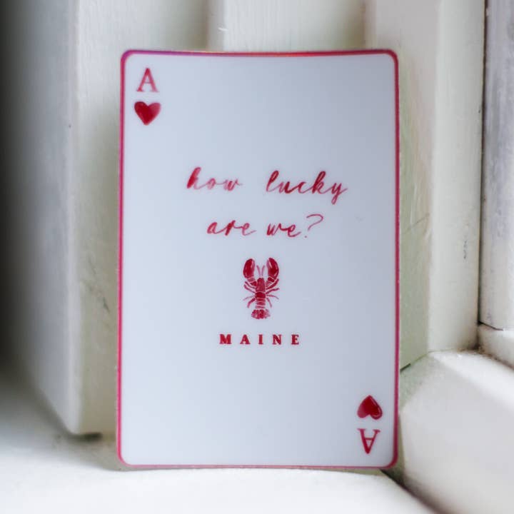 How Lucky Are We? | Maine Red Lobster Watercolor Sticker for wholesale by Scribbles and Doodlez