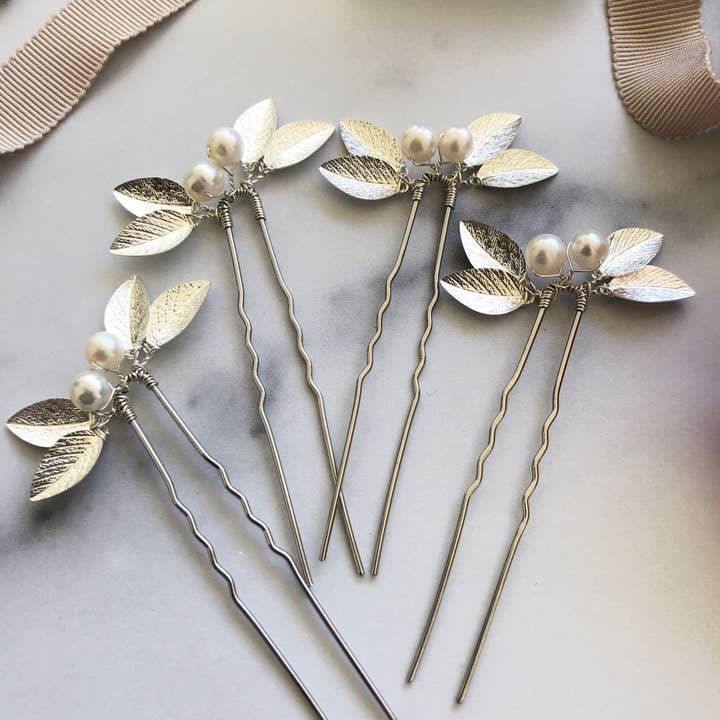 Sweet Olive Hairpieces - Venta al por mayor Horquillas para el pelo - Horquillas clásicas de perlas y hojas (1+) | Horquillas clásicas para novia, accesorios para el cabello minimalistas4