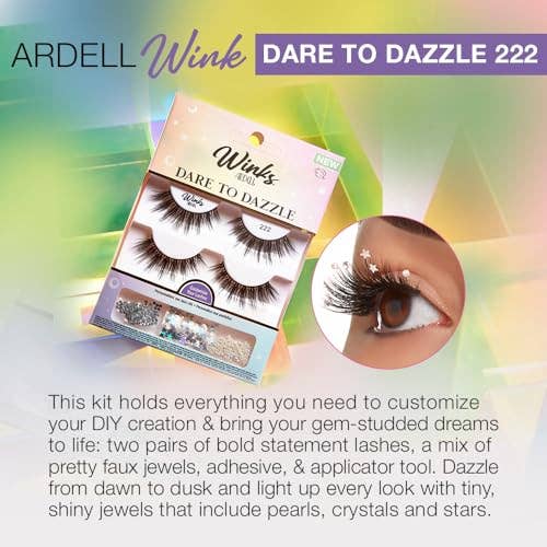 Kasa Style – wholesale Lösögonfransar – Ardell Winks Dare to Dazzle 222 Lash Kit, medelstor volym, innehåller 2 par, ädelstenar, DUO-lim1