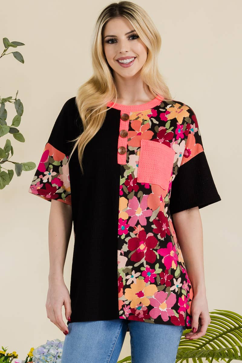 Celeste Clothing - Wholesale T-Shirt - Women's - PLUS SIZE CLOTHING OVERSIZED FLORAL T-SHIRT -CT43877C-PL6