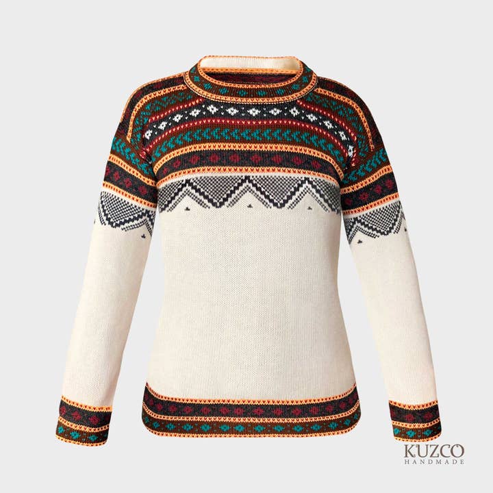 KuzcoHandmade - Wholesale Knit Sweater - Women's - Alpaca Wool Sweater, White Pullover for Women