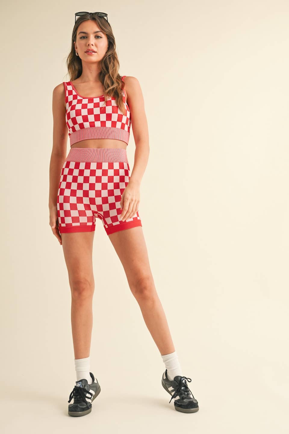 KIMBERLY C - Wholesale Activewear Set - Women's - Checkmate Cropped Two Piece Set17