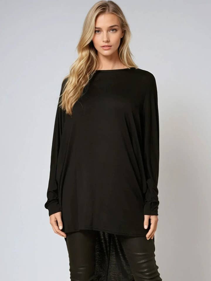 Zwarte Oversized Batwing High Low Top voor wholesale door Aftershock London