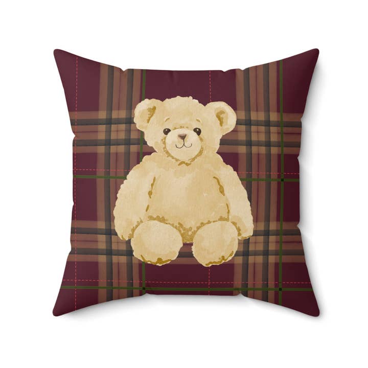 Cute Teddy Bear Plaid Pillow for wholesale by MagicMerchEmporium