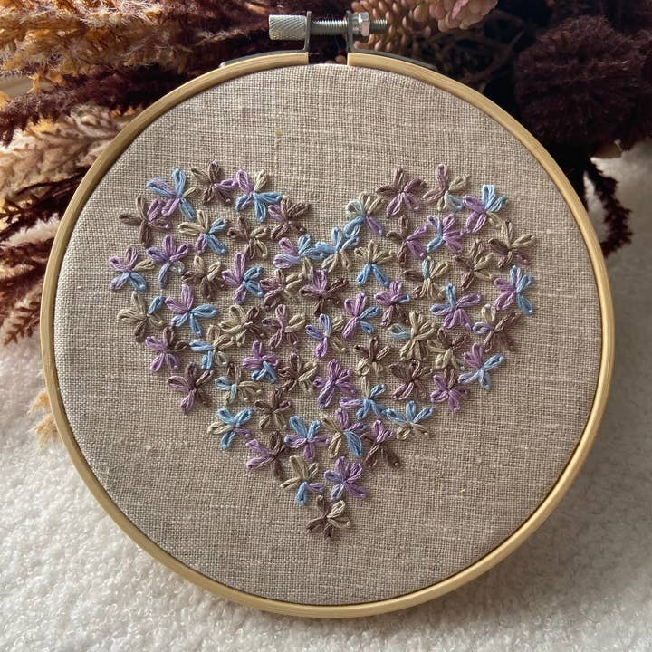 Hand embroidered mini wall hanging, floral heart for wholesale by Chickadee Creations
