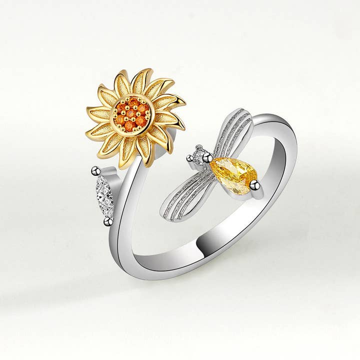 Perimade & Co. LLC - Wholesale Multi-Stone Ring - Sunflower Anxiety Fidget Spinner Ring in 925 Sterling Silver