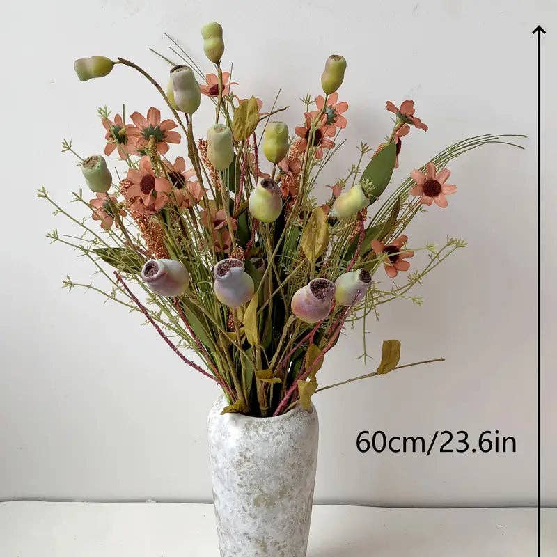 Huis Van Merken - Vente Fleurs artificielles - Fleurs d'automne 4-Pack : Centre de table décoratif d'automne artificiel beige rose4