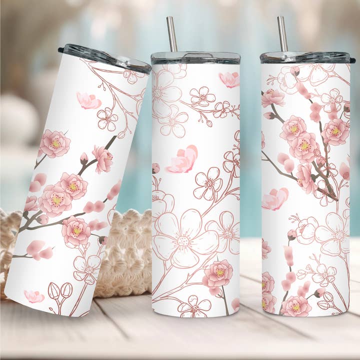Cherry Blossoms Tumbler + Reusable Straws for wholesale by Melis' Creations & More LLC