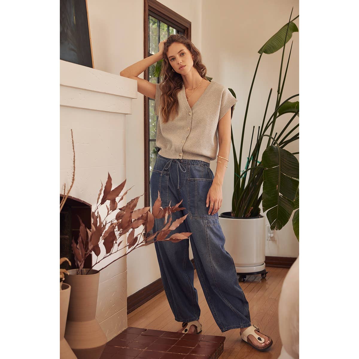 ESSENTIAL DENIM WASHED BALLOON LEG DENIM PANTS for wholesale on Faire10