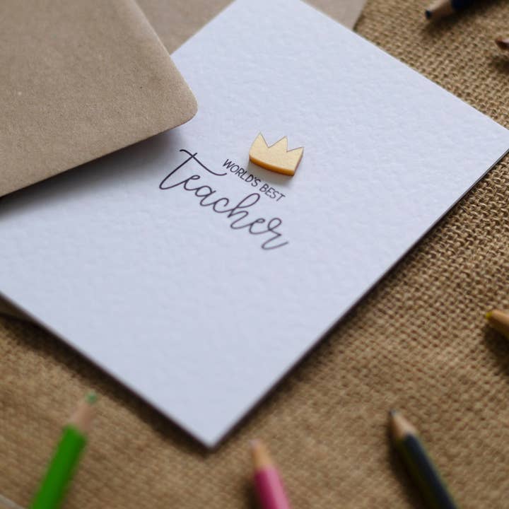 Two Little Hearts - Wholesale Teacher/Back-to-School Card - Luxury Acrylic Teachers Card World's Best Teacher Crown2