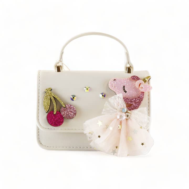 P15 B1302 Unicorn & Cherry Applique Purse (3 Colors) for wholesale by Doe a Dear
