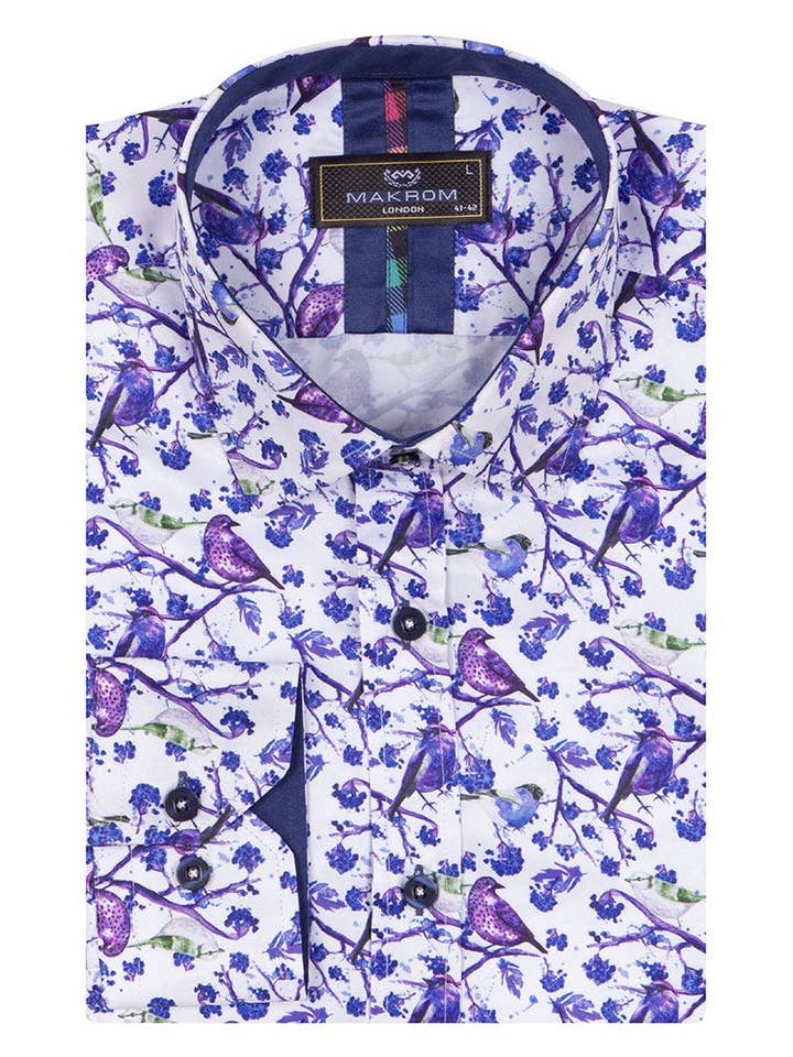 Blue Birds in Tree Print Shirt for wholesale by Makrom