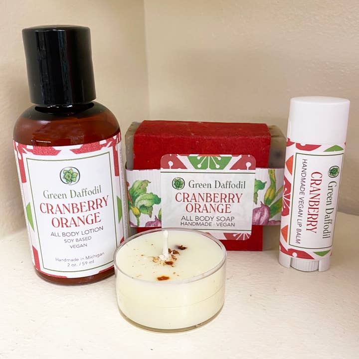 Green Daffodil Bath & Body - Wholesale Bath & Body Set - Cranberry Orange Organdy Quartet Gift Set - Christmas Gift3