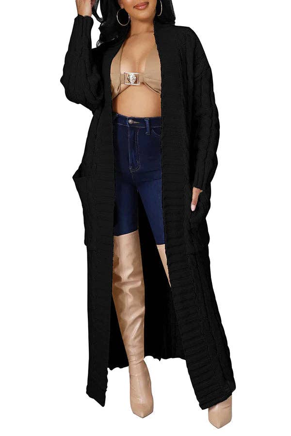 MB Fashion Wholesale - Wholesale Cardigan - Women's - MB FASHION Cable-Knit Long Cardigan with Pockets 073AT9