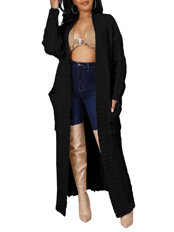 MB Fashion Wholesale - Wholesale Cardigan - Women's - MB FASHION Cable-Knit Long Cardigan with Pockets 073AT9