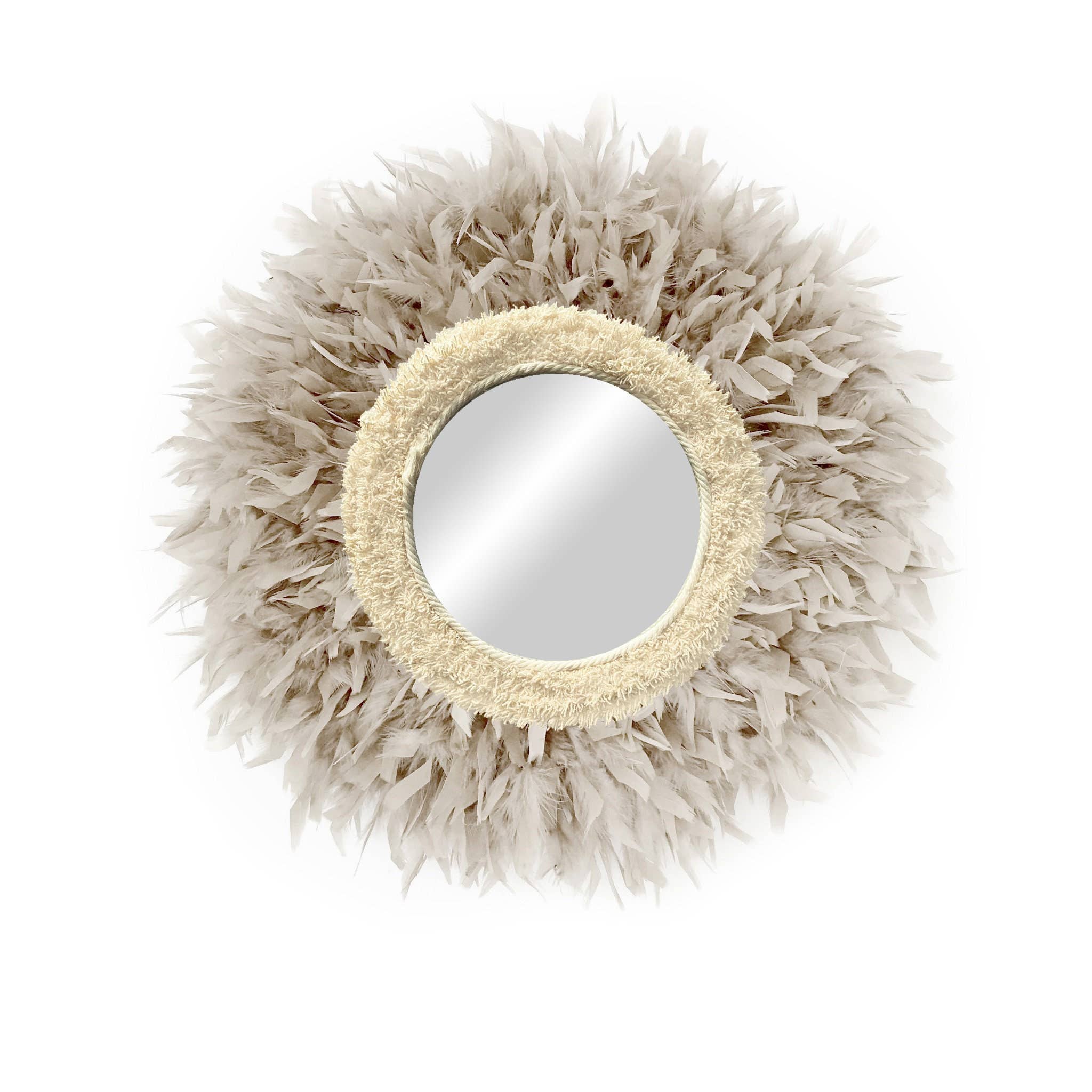 Geometrik Design - Wholesale Wall Stone - Round Feather and Cotton Decorative Boho Mirror0