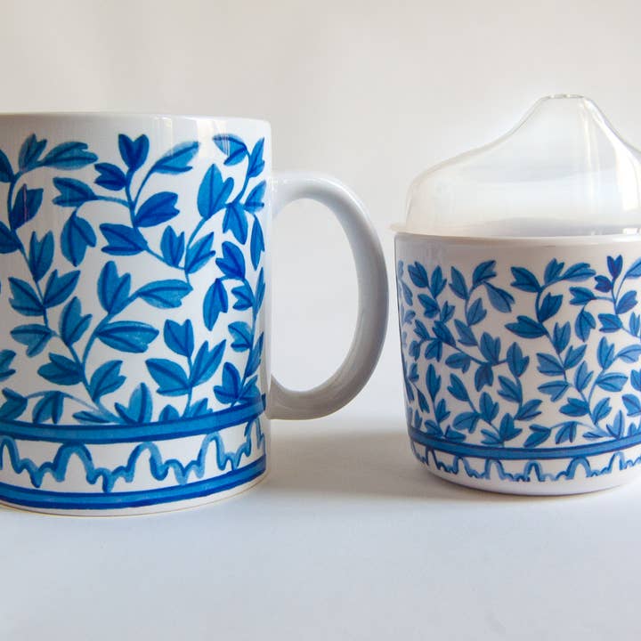Helmsie - Wholesale Coffee/Tea Cup - Blue and White Mama and Me Cup Set