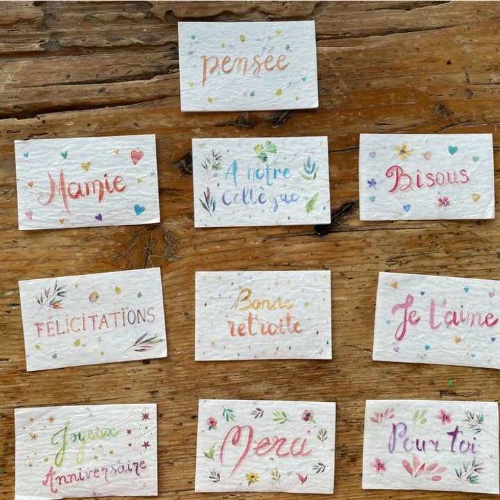 Pack of 20 Mini Plantable Cards for wholesale by Les cartes de Lulu