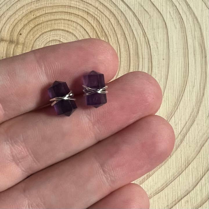 forest & fog - Wholesale Stud/Post Earrings - Wire Wrapped Gemstone Earrings-Amethyst & Sterling Silver2