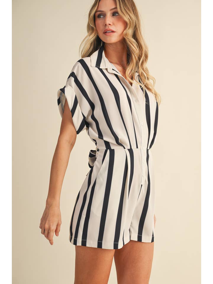 Klesis - Wholesale Romper - Women's - IR2278 STRIPED BUTTON DOWN ROMPER WITH FOLDED SLEEVES12