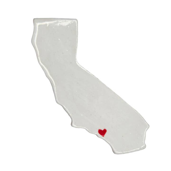 Los Angeles Ceramic Magnet - Handmade LA Souvenir with Red Heart Design for wholesale by AO Clay