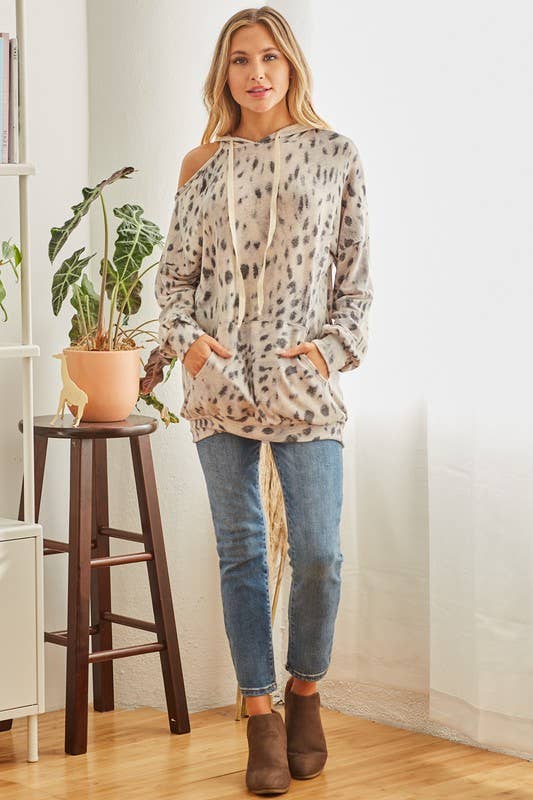 MARINE LMT2107-H-Hailey Hoodie met luipaardprint en koude schouders voor groothandel op Faire7