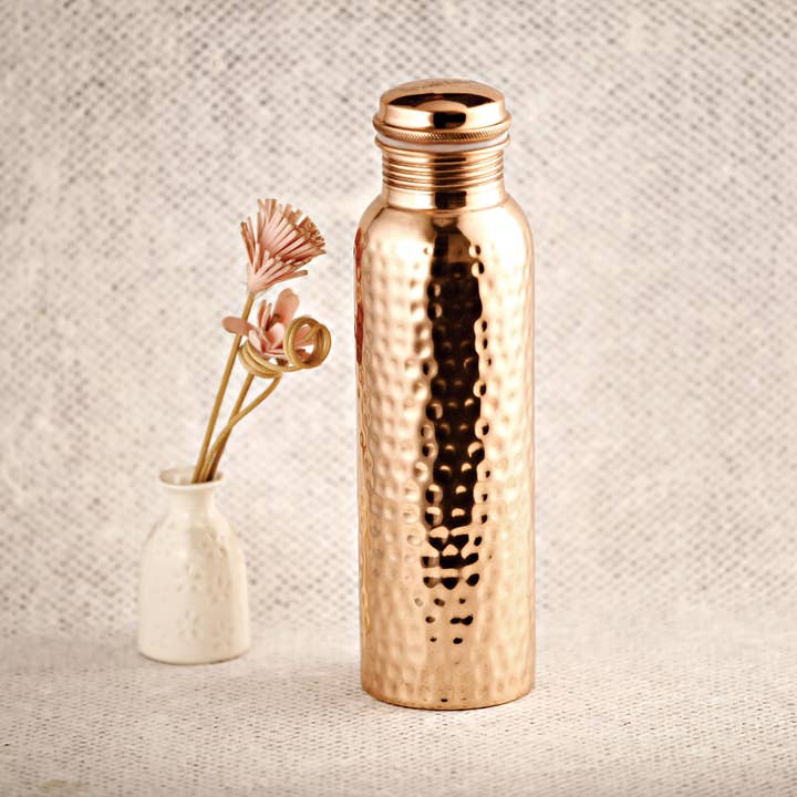 Peak Life - Wholesale Water Bottle - 32 oz Hammered Combo Saver Pure Copper Water Bottle