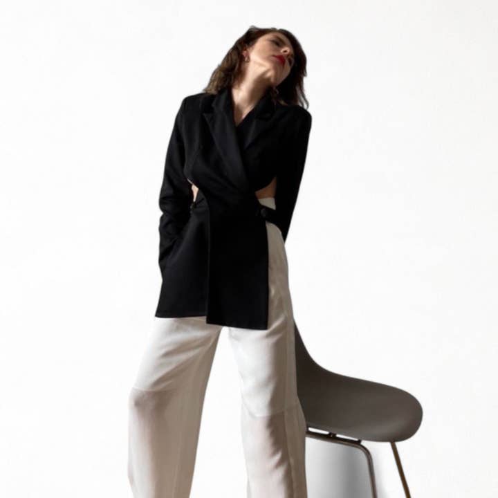 London Atelier Byproduct – wholesale Blazer – Women's – Reworked Black Blazer With Wrap Detail And Cut Out Back5