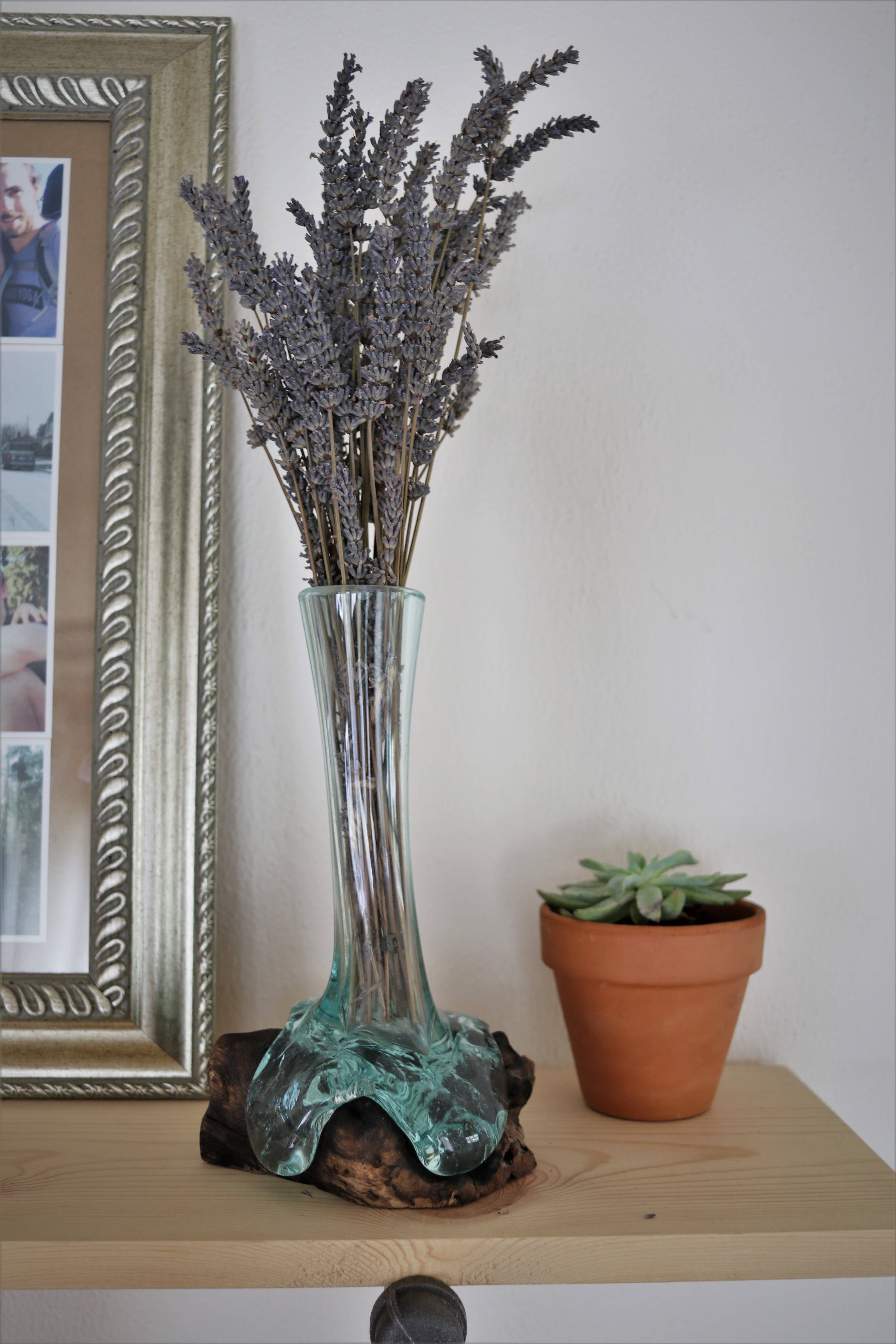 Cohasset Gifts - Wholesale Vaas - Skinny vaas van gesmolten glas en hout - ongeveer 10" hoog2